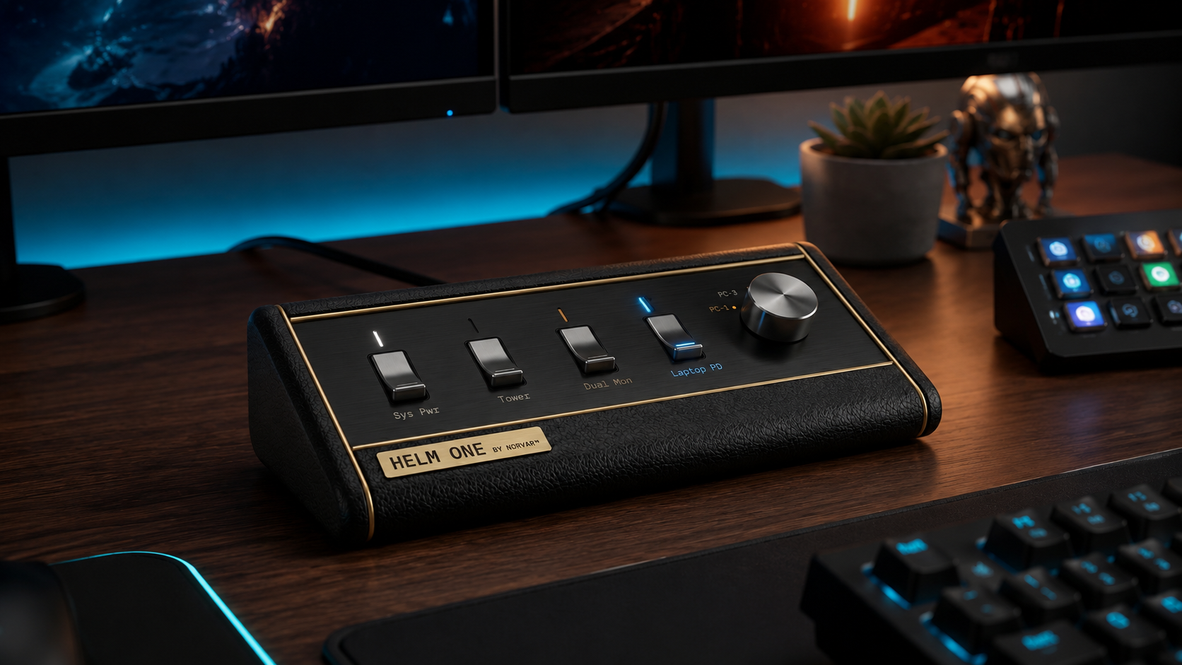 HELM ONE on a modern gaming desk